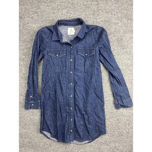 Volcom Dress Womens XS Blue Chambray Button Front Long Sleeve Shirt Dress Casual